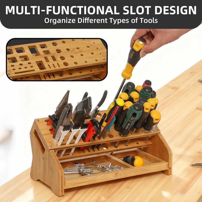 ValuXpro Bamboo Screwdriver Organizer - Tool Storage Organizer Workbench Desktop Rack - Hand Piler Tools Storage Holder (Bamboo, 1) - Image 5